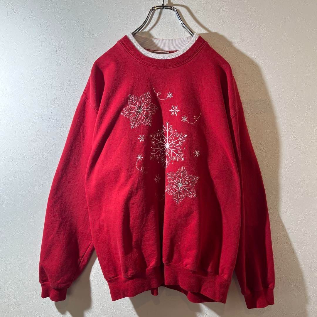 TOP STITCH 雪の結晶刺繍 赤スウェット XL 90s - メルカリ TOP STITCH 雪の結晶刺繍 赤スウェット XL 90s - メルカリ