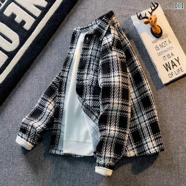 メンズ ファッション 服 男性用 オシャレ シンプル 大人 かっこいい 大きいサイズ ストリート 紳士服 ベルベット 厚手 ウール コート チェック柄 シャツ Xiaxiang Feng カップル ジャケット 千鳥格子 服