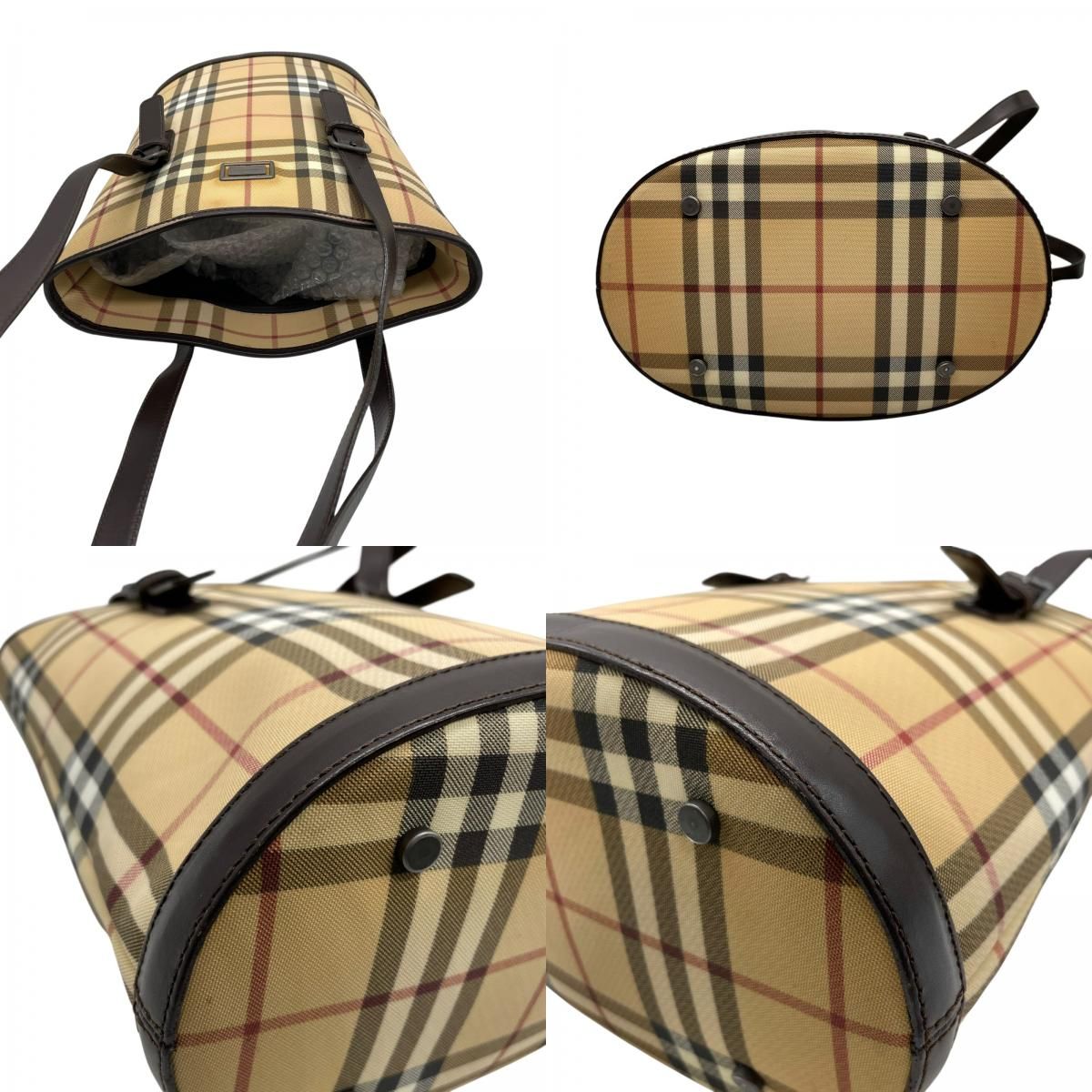 美品 バーバリー ショルダーバッグ ノバチェック PVC ブラウン 美品 BURBERRY バーバリー ノバチェック シャドーホース ワン