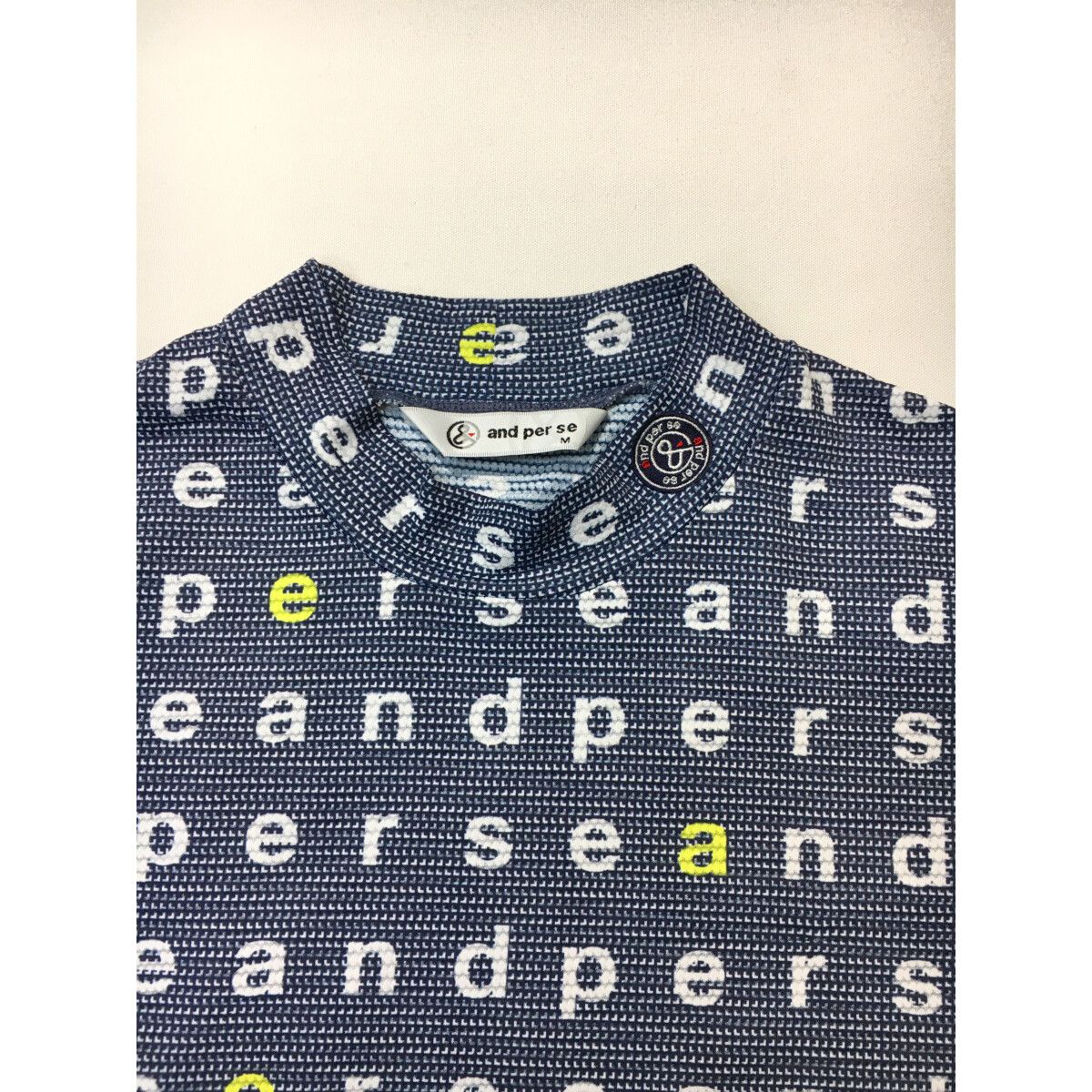coco 未使用品 アンパスィ and per se メンズ 半袖シャツ M 紺 ネイビー 2024年春夏 モックネック ハイネック and per se Tシャツ メンズ 半袖 吸汗 速乾 アンパスィ 吸水
