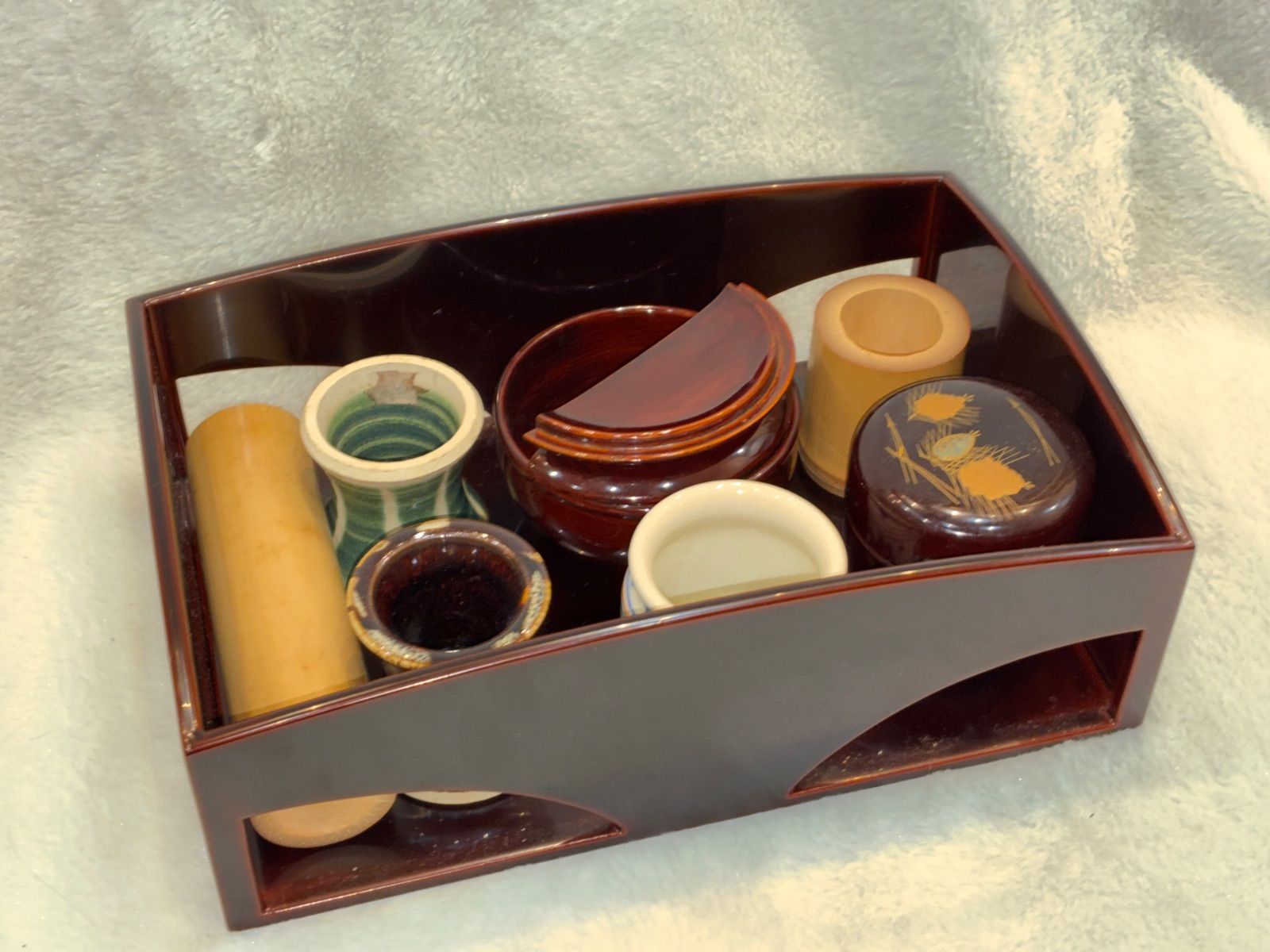 雅趣 古陶磁 漆器 茶事道具一式 日本の手仕事 煎茶道具 茶杯 木蓋物揃い