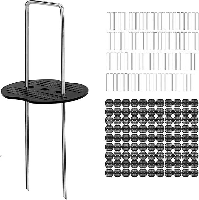 100本セット Uピン杭 黒丸付き 人工芝 押さえピン u字ピン コ型ピン 防草シート 除草シート 家庭菜園 園芸用品 園芸資材 用品 (15x3x15)