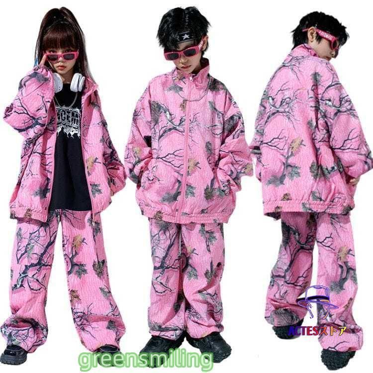 キッズ ダンス衣装 子供 女の子 男の子 花柄 長袖 ジャケット ブラック