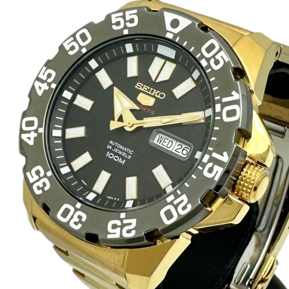 【SEIKO/セイコー】 セイコー5 【裏スケルトン】 4R36-02T0 腕時計 GP 自動巻き/オートマ 黒文字盤/金ベルト メンズ【中古】【真子質店】【GD】【MaxMi】