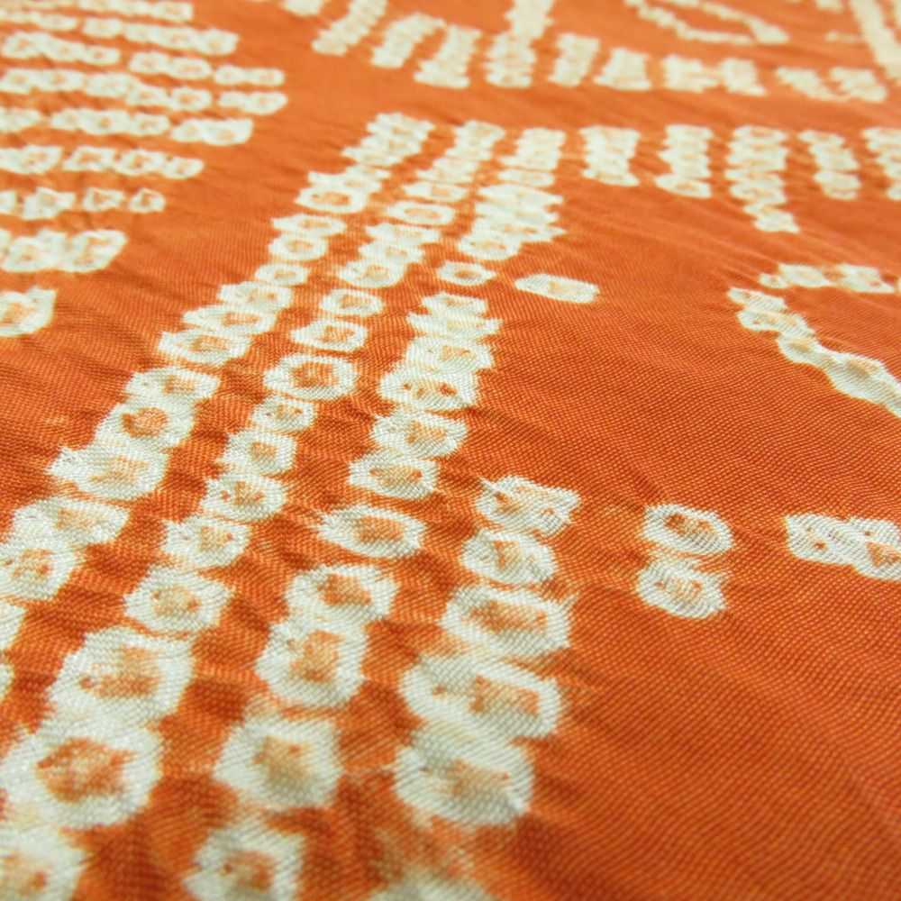 名古屋帯 アンティーク 茜染 絞り 亀甲に花模様 オレンジ 仕立て上がり