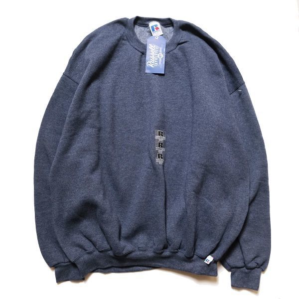 デッドストック 90's メキシコ製 ラッセル ソリッドカラー クルーネック スウェット (XXL) 紺灰杢系 スエット 無地 90年代 旧タグ オールド 未使用　アメリカ古着 USED  ビンテージ ヴィンテージ