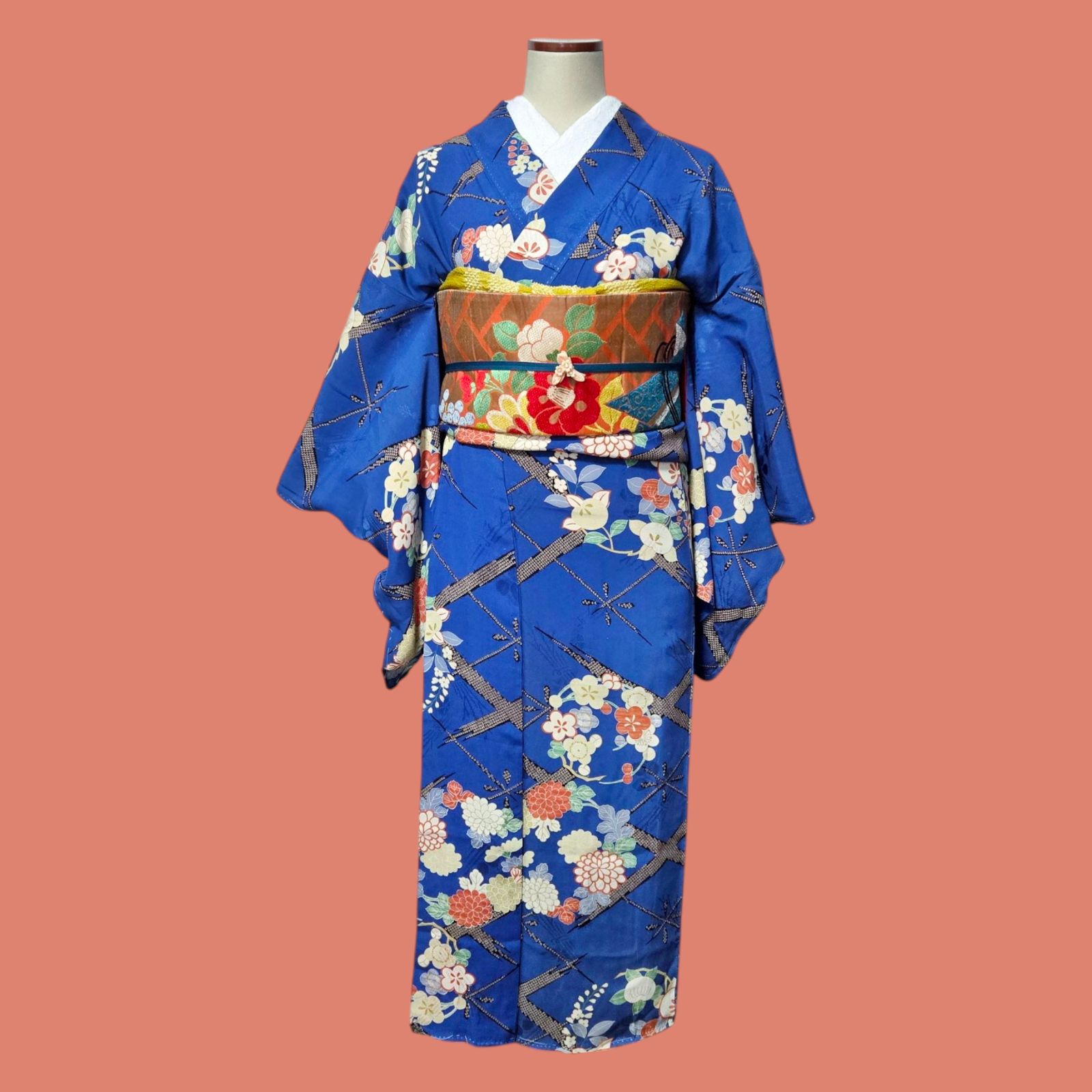 お着物のみ フルセット 椿 お花 手刺繍 着物 付け下げ I1 お着物のみ