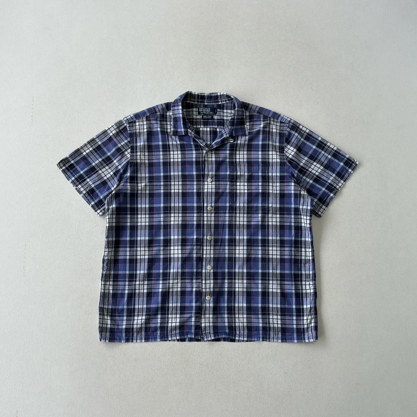 90s ラルフローレン オープンカラーシャツ ANDY CAMP チェック T2367