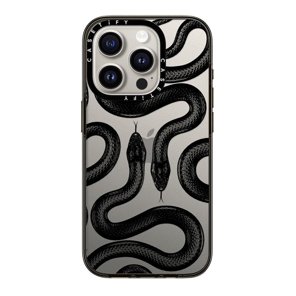 【特価商品】コンパクト iPhone 15 Pro ケース [MIL規格準拠 CASETiFY (2x MIL-STD-810G) / 1.2mからの落下テストをクリア] - Black Kingsnake - クリア ブラック