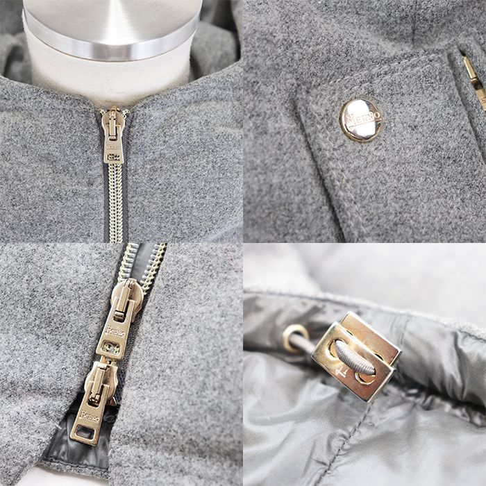 HERNO ヘルノ ミックスツイード ノーカラーコート 白×ネイビー サイズ44 アウトレット】HERNO ヘルノ ライナー付き コート/カシミヤ