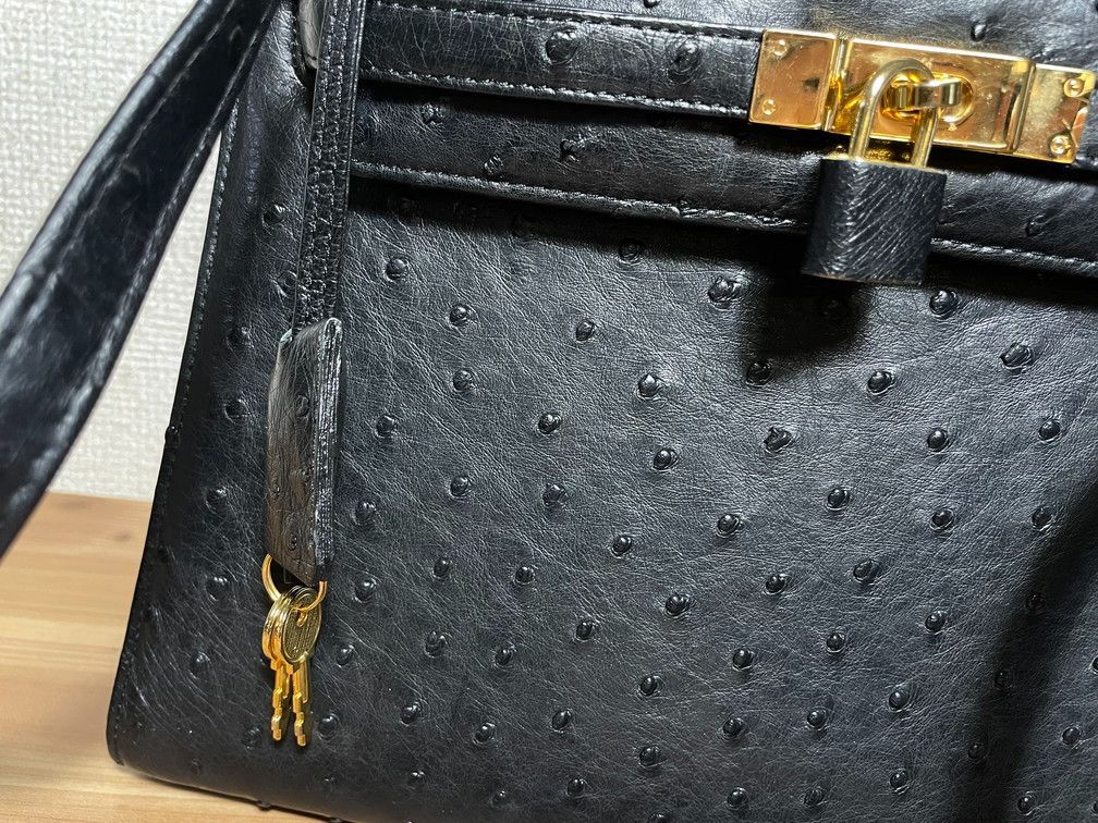 ク*ラ様 high-class オーストリッチレザー ブラック ハンドバッグ　2 HIGH CLASS ハイクラス オーストリッチ 2WAY レザーバッグ