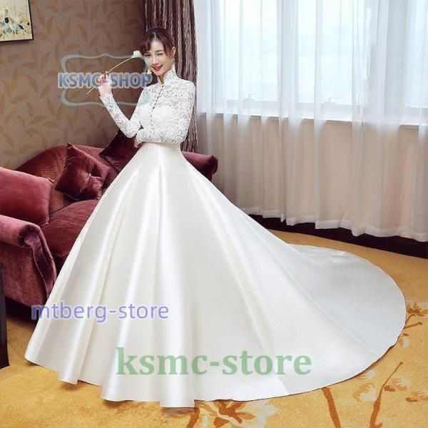 ウエディングドレス 長袖 ボレロ 安い 二次会 ウェディングドレス 結婚式 エンパイア 花嫁 ドレス サテン 白 披露宴 ロングドレス ブライダ