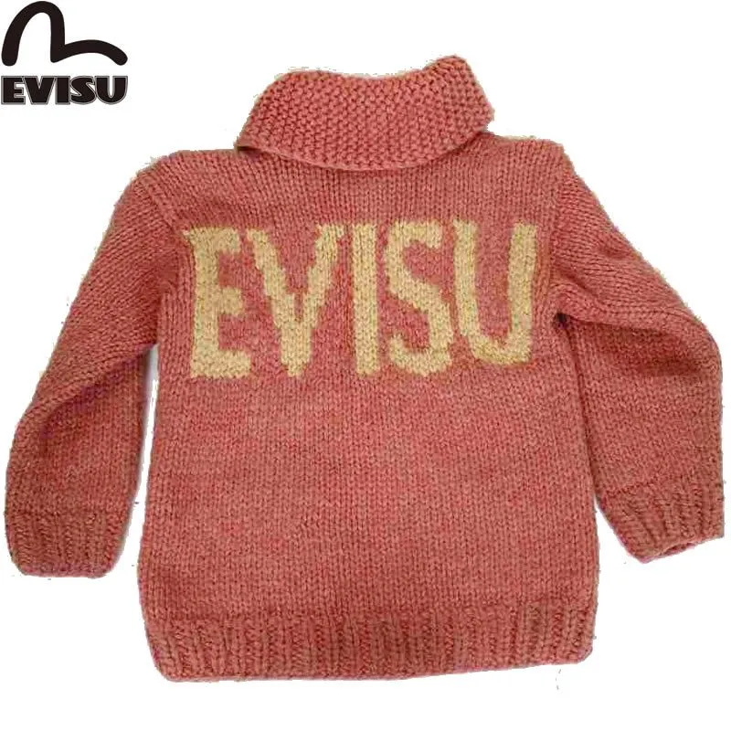 EVISU JEANS USED メンズ カウチンセーター ピンク ジップアップ  