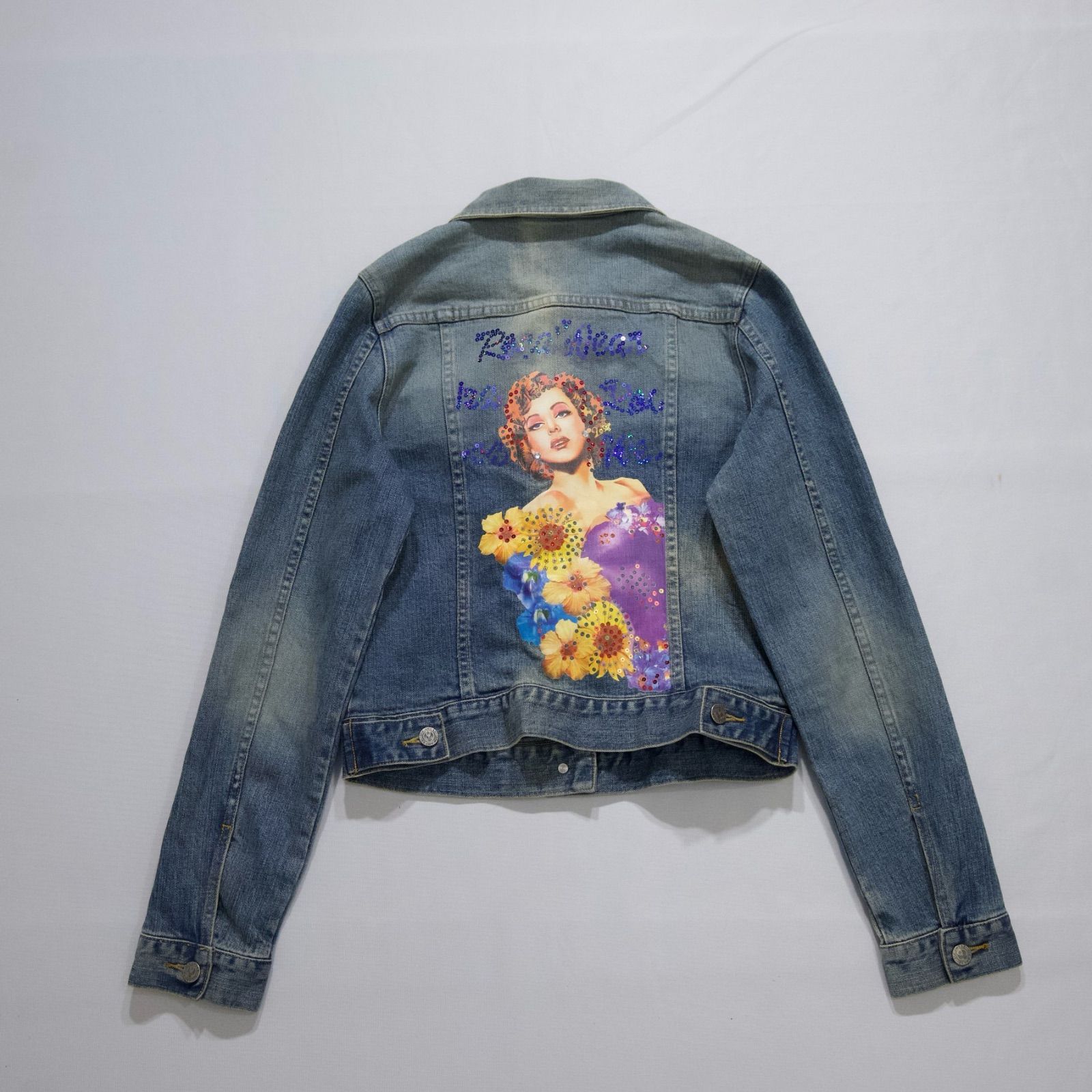 90s~00s ROCAWEAR Sequins,Woman Painting Design Denim Jacket 90年代