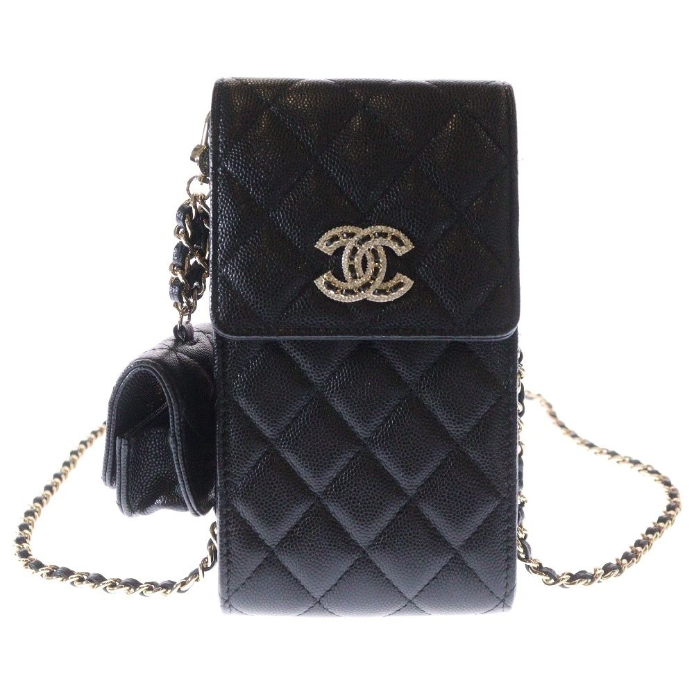 CHANEL - シャネル スマホケース エアポッズケース チェーンショルダーバッグ キャビアスキン ベージュ CHANEL CHANEL - シャネル スマホケース エアポッズケース チェーン