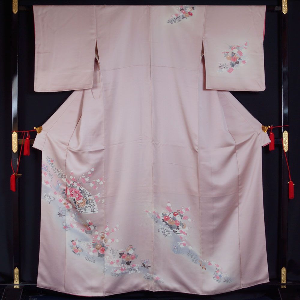 セット 薄ピンク 付け下げ訪問着 袋帯 正絹 くすみピンク箔加工訪問着