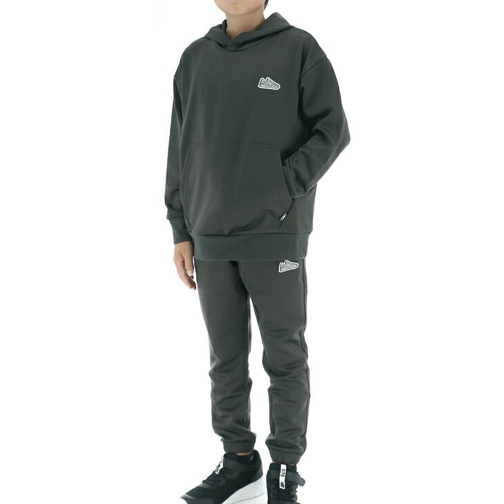 ニューバランス キッズ ジュニア スウェット 上下 Newbalance シューパッチライト プルオーバーパーカー ロングパンツ セットアップ 130-160cm 子供服 子ども スエット 上下組 スポーツ ABT55562-ABP55563-BLK