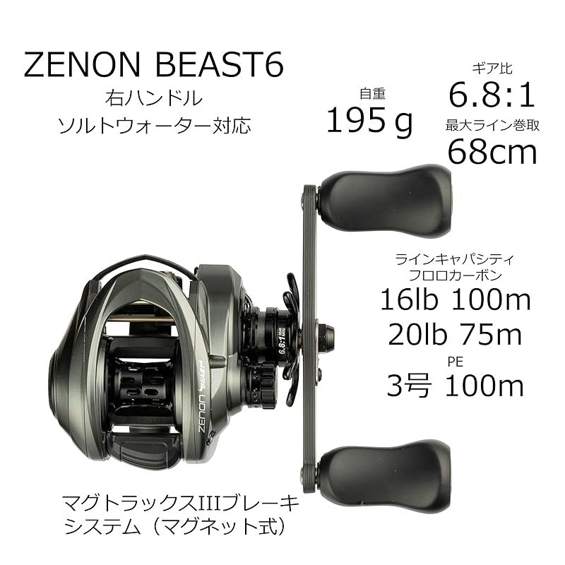 Abu ZENON Garcia JDM Right 併売）☼ AbuGarcia (アブガルシア) ZENON BEAST6 右巻き ベイトリール フレッシュウォーター専用 1