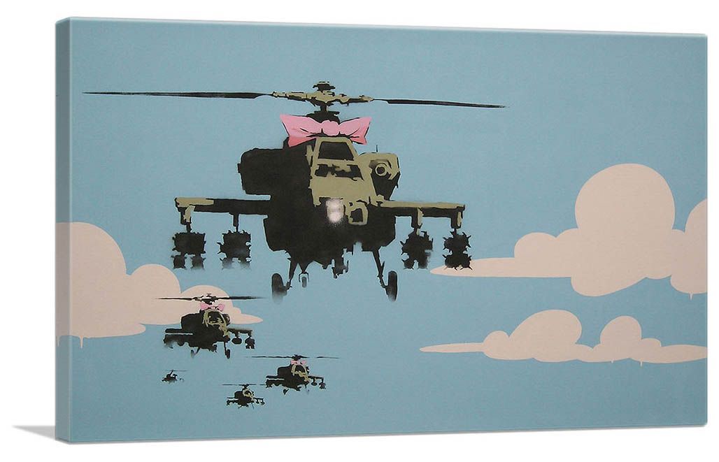 バンクシー アートパネル Mサイズ BANKSY Banksy「ハッピー チョッパーズ/Happy Choppers」キャンバスジークレ 発送目安15～20営業日