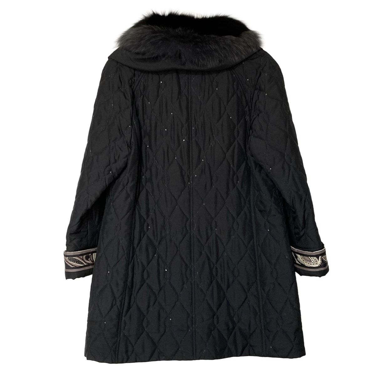 LEONARD レオナール コート サイズ42 L レディース - 黒 長袖|ファー|スパンコール|中綿|冬