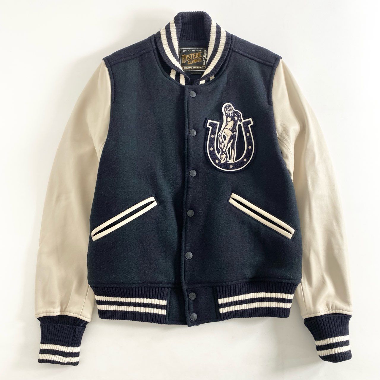 HYSTERIC GLAMOUR スタジャン 袖レザー チェック ヒスガール 黒