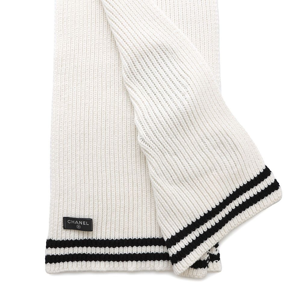 シャネル マフラー ココマーク ワッペン カシミヤ AAA409 CHANEL 白 