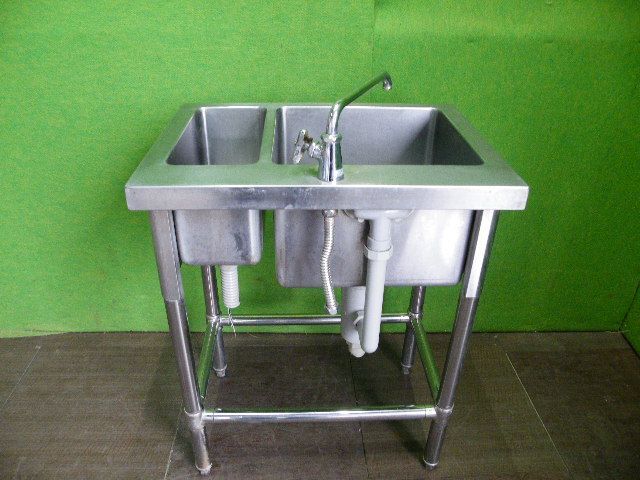 クロムステン ２槽シンク 蛇口付き H790mm×W600mm×D450mm 流し台 業務用 C-1537 MARWIL-DEMENAGEMENTS_CH