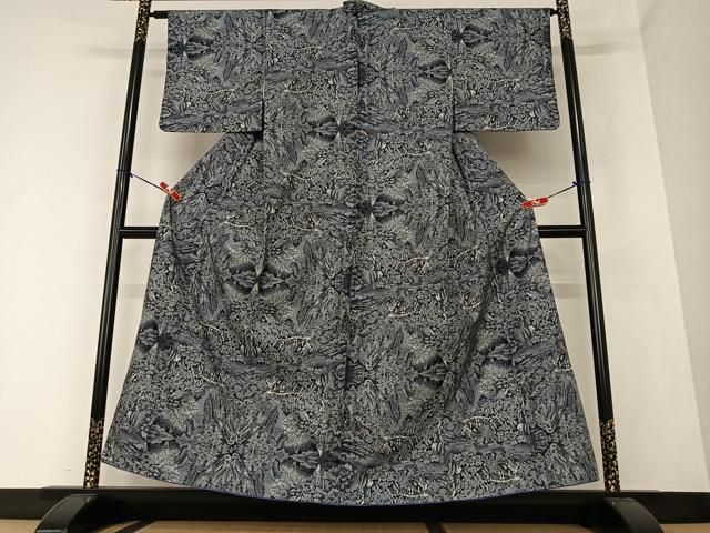 平和屋着物●本場大島紬　一元7マルキ　手織り　花七宝文　黒地　証紙付き　正絹　逸品　AAAW9091zg 平和屋着物○本場大島紬 一元7マルキ 手織り 花七宝文 黒地 証紙付き