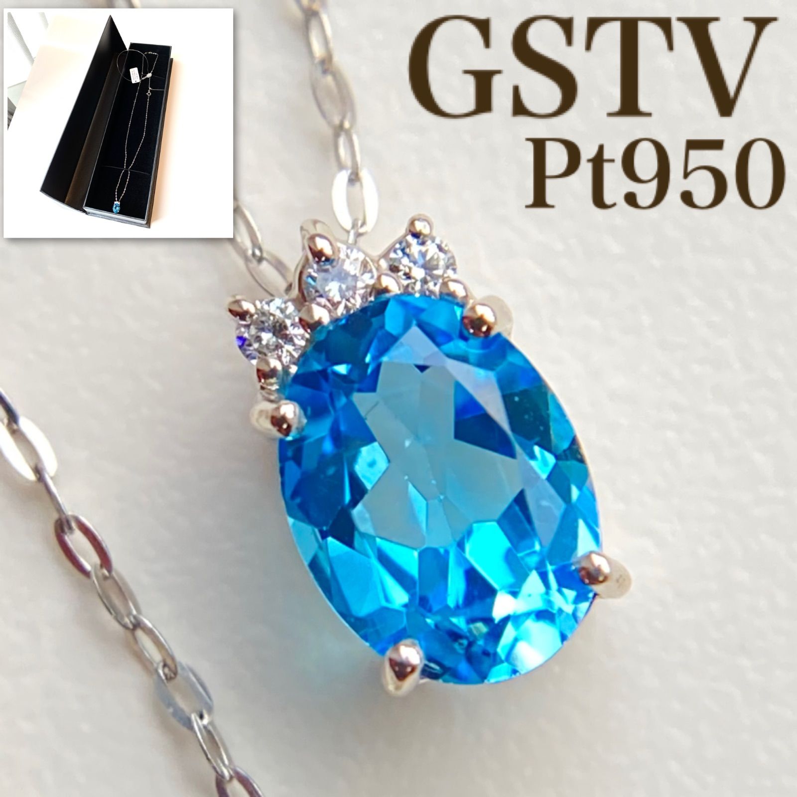 GSTV】Pt950 ブルートパーズ 1ct ダイヤ スライド式 ネックレス C1579 