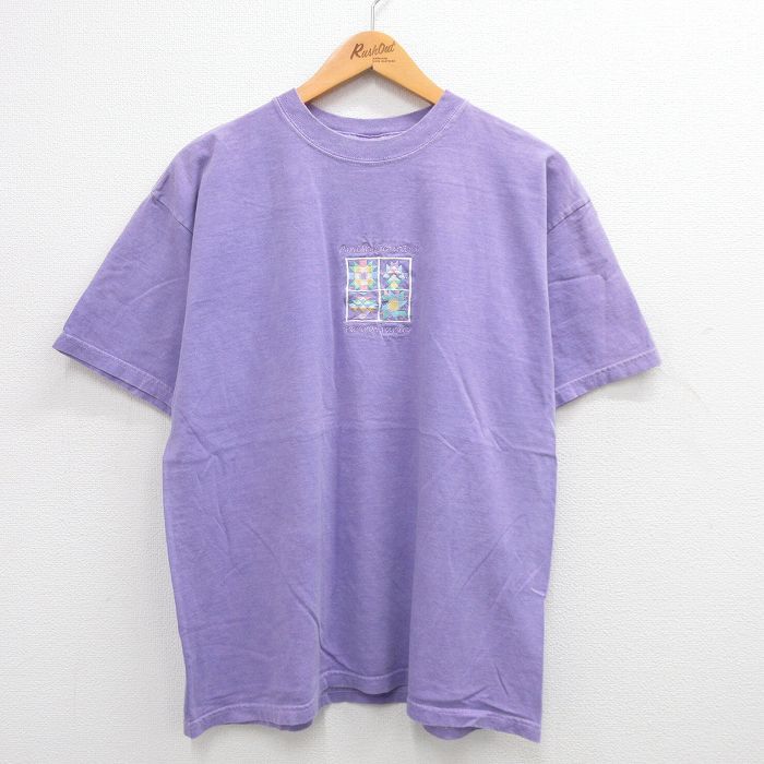 XL/古着 半袖 ビンテージ Tシャツ メンズ 00s Amish Country 刺繍 コットン クルーネック 薄紫 パープル 24may30 中古
