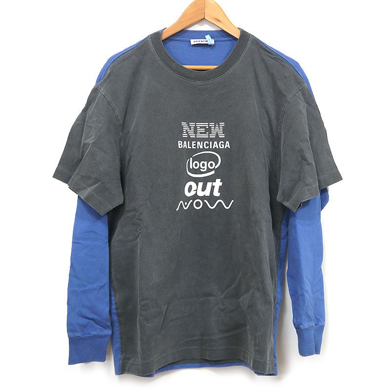 バレンシアガ ドッキングTシャツ 518237 ロンT XS グレー×ブルー