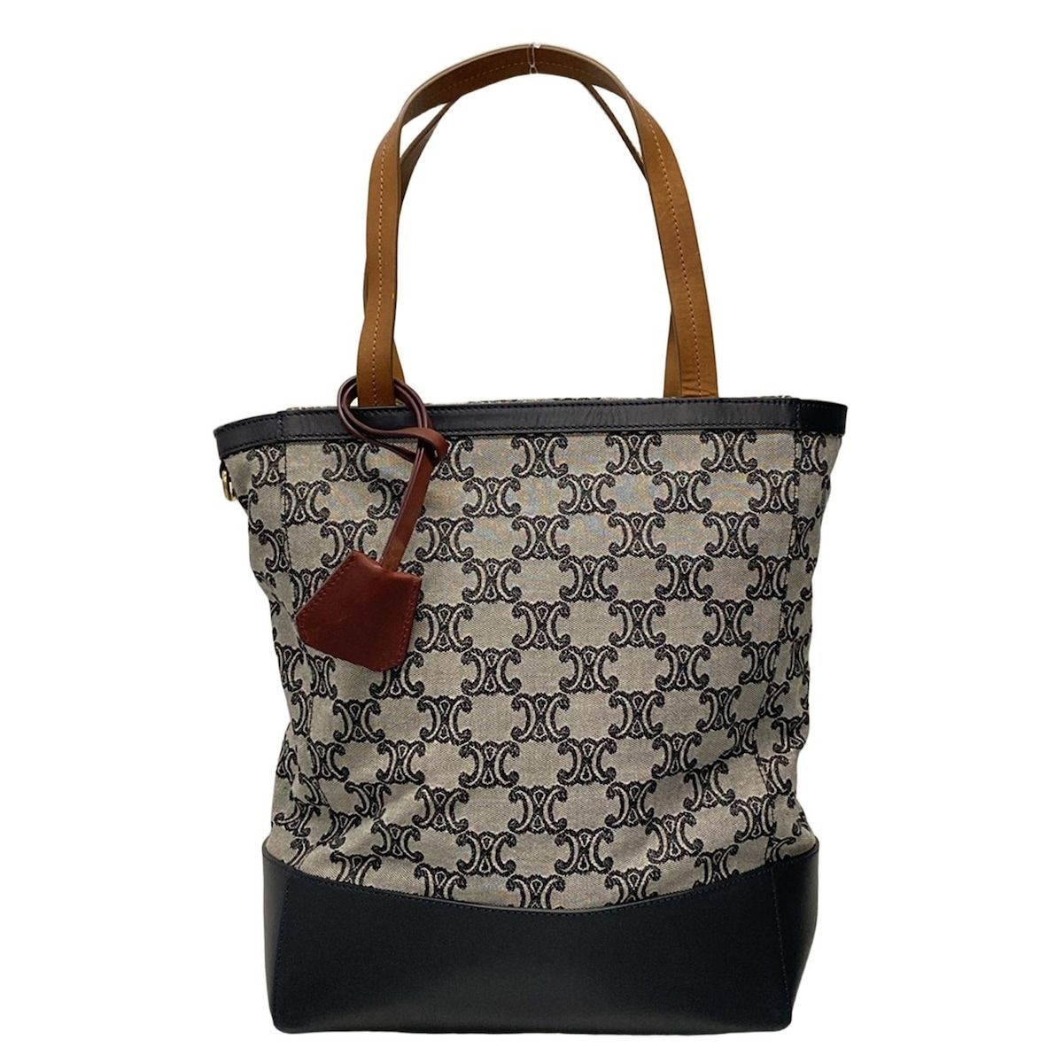 CELINE セリーヌ ハンドバッグ マカダム柄 167782DLJ.07OC ネイビー×アイボリー×ブラウン レザー