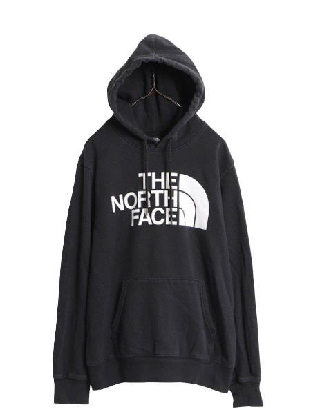 【お得なクーポン配布中!】 US企画 ノースフェイス プリント スウェット フード パーカー メンズ М 古着 The North Face アウトドア トレーナー プルオーバー 薄手 黒