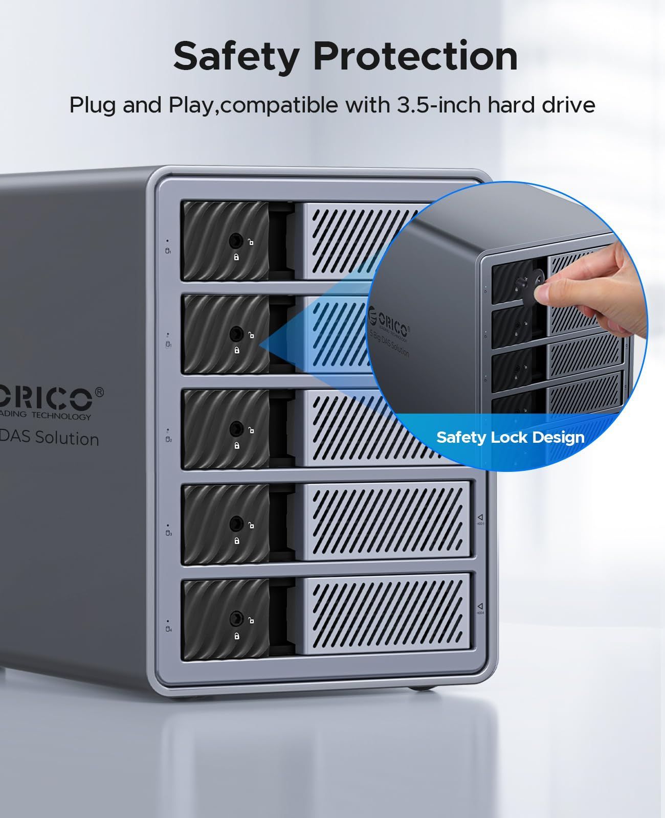 ORICO RAID機能 HDDケース 5台 22TB 5 USB 3.0接続 RAID ケース 8 RAIDモード 3.5インチHDD用 アルミ合金制 HDD 外付けケース プッシュプル取り付け セーフティーロック機能付き 外付けハードディスクケ