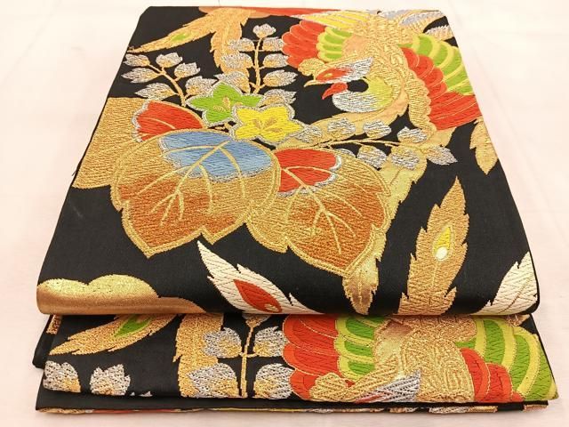 ⑥⑥④夏帯 唐織　袋帯 正絹 平和屋着物▽六通柄袋帯 唐織 吉祥花文 金糸 正絹 逸品
