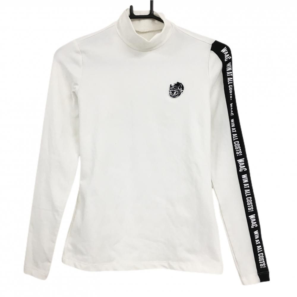 ワック 長袖ハイネックシャツ 白×黒 袖ライン 韓国モデル 表微起毛