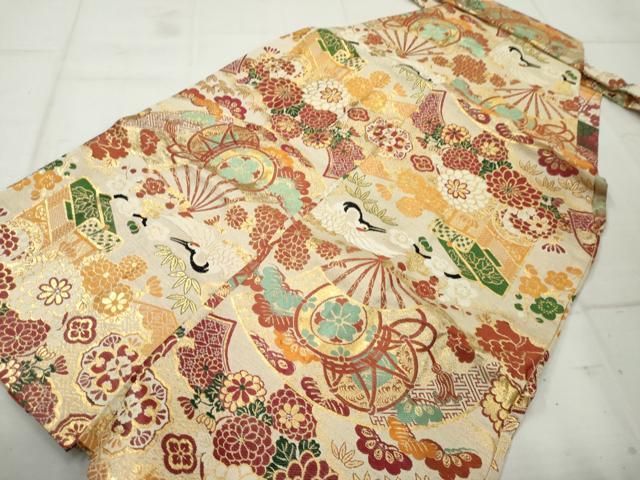 平和屋着物 アンティーク 大正ロマン 男性 馬乗り袴 御所車飛鶴花楽器文 金糸 AABA3238cs