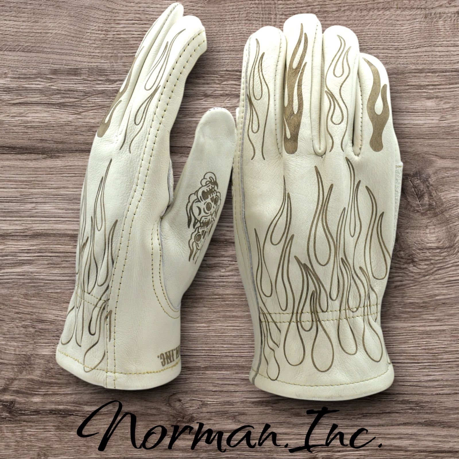 牛革 レザーグローブ アメリカン バイク ハーレー カスタム 手袋 白 M