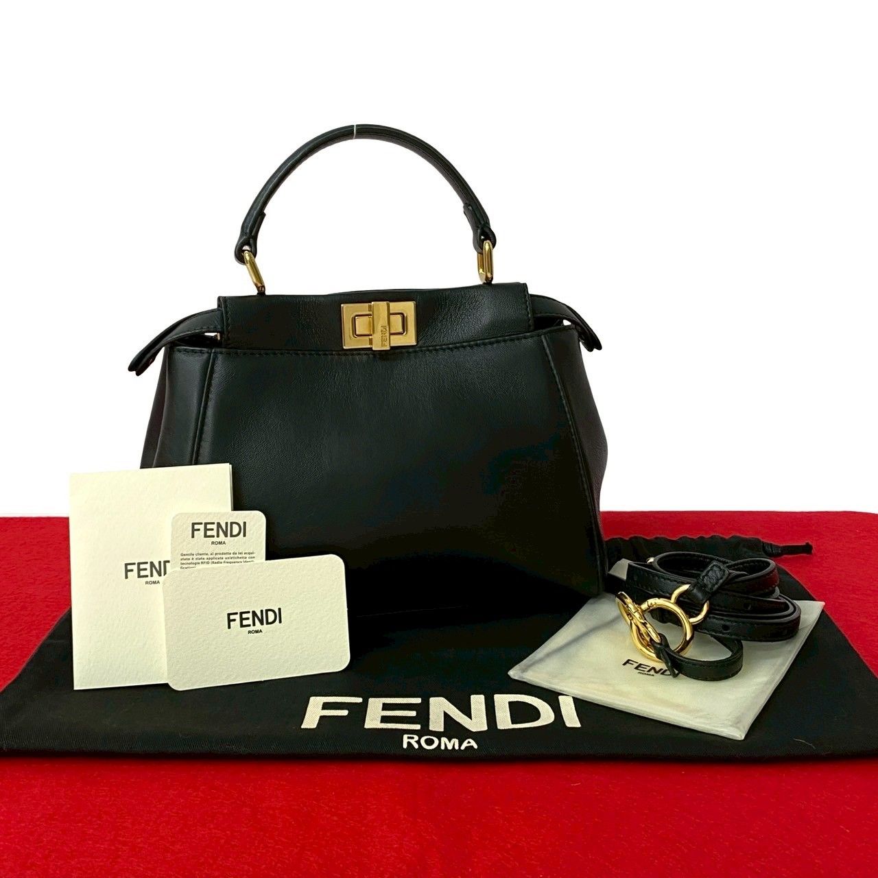 極 美品 袋付 FENDI フェンディ ピーカーブー レザー 本革 2way