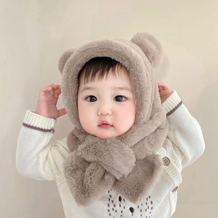 くま耳帽子 マフラー クマ耳 ファー 韓国子供服 ベビー帽子 防寒