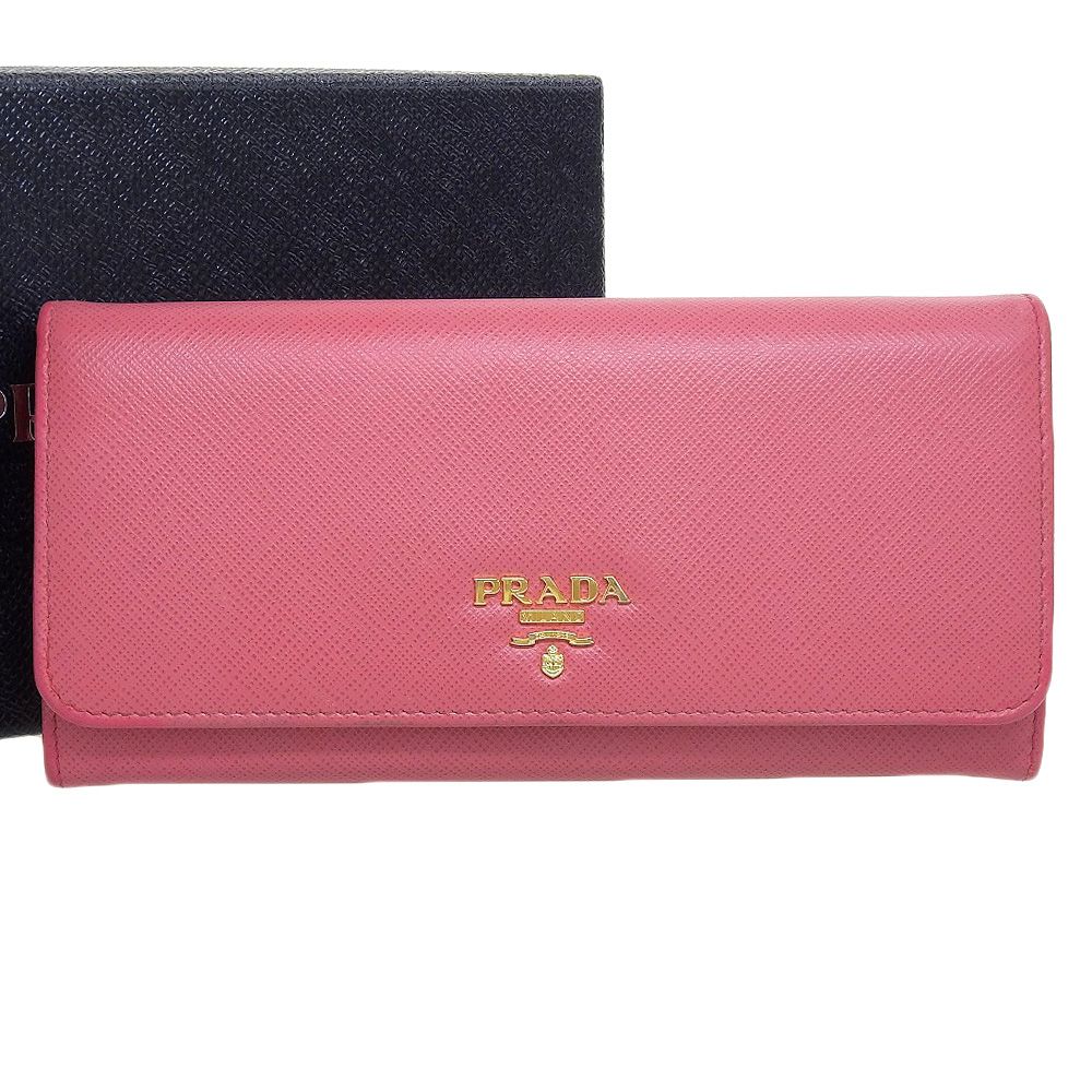 本物保証】 箱付 超美品 プラダ PRADA ホック付長財布 サフィアーノ 