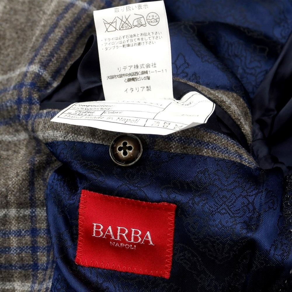 ポリエステル100％バルバ BARBA ウールシルク チェック テーラードジャケット ウォームグレーxネイビー【サイズ42】【メンズ】