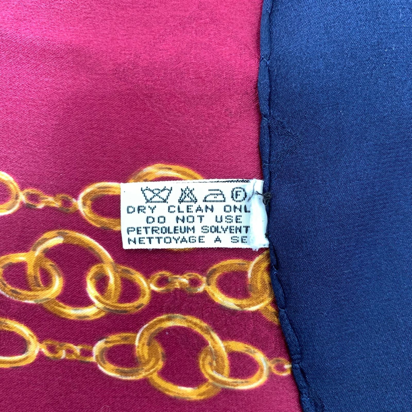 CHANEL シャネル シルク スカーフ 大判 ココマーク チェーン柄 ワイン