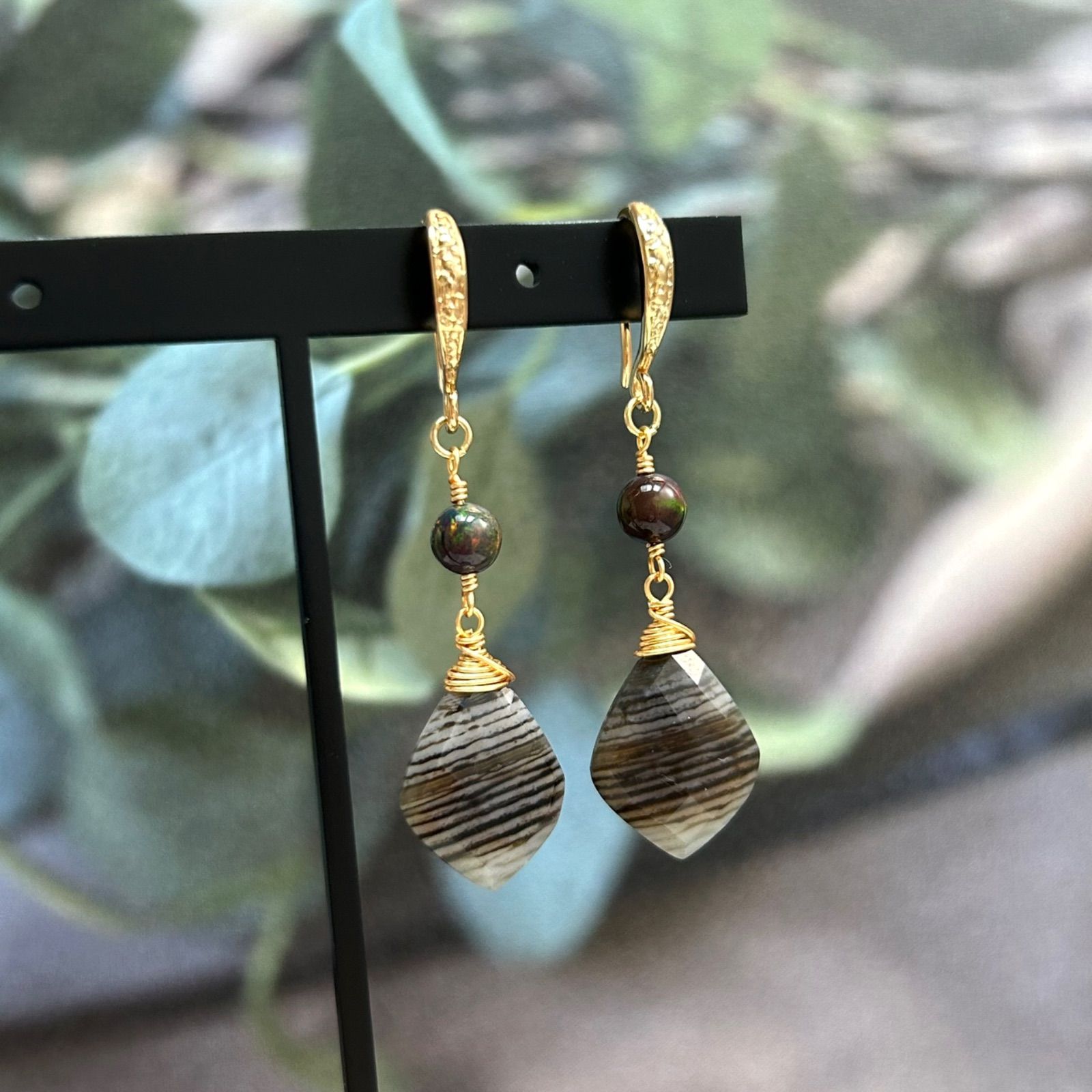 バンデットアゲート ピアス マルモ◇オレンジバンデットアゲート