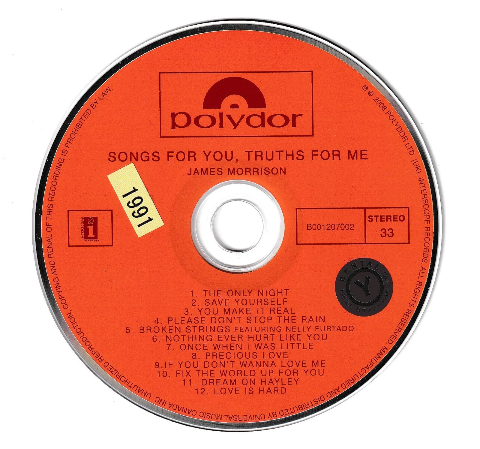 KC 3358 Songs for You Truths for Me ジェイムス・モリソン