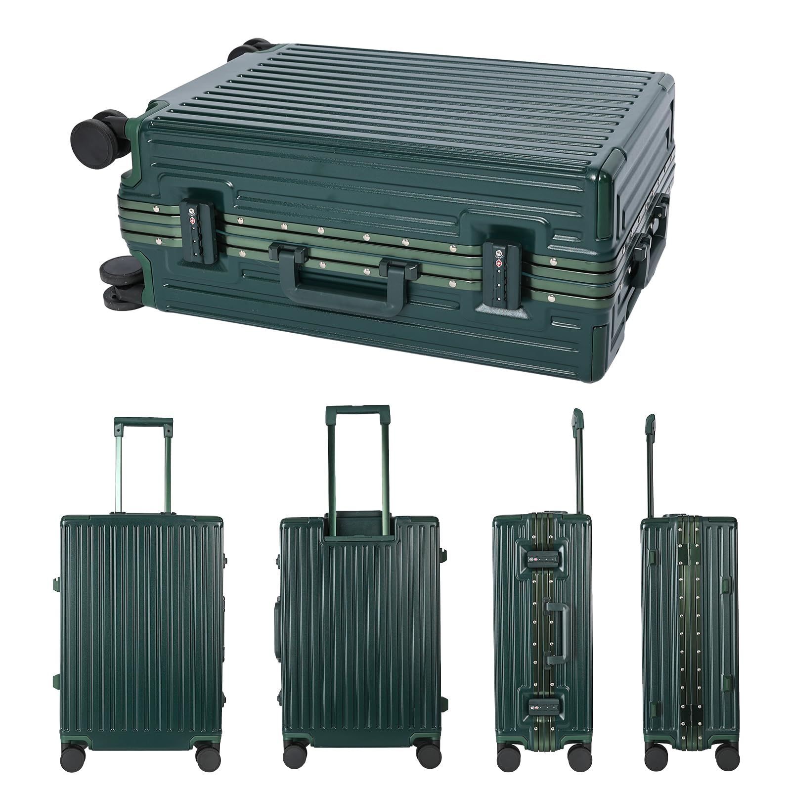 大型 軽量 大容量 耐衝撃 YKKファスナー ダブルキャスター 旅行 TSAロック 機内持込み 出張 アルミフレーム キャリーケース ダークグリーンSS スーツケース タビトラ