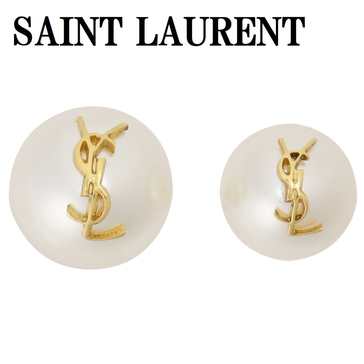多少の誤差はご了承くださいSaint Laurent サンローラン パール　ゴールド　ロゴ　ピアス