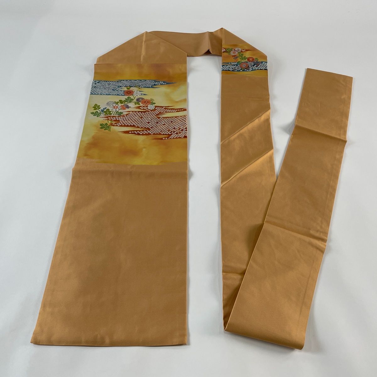 名古屋帯 美品 優品 菊 霞 金銀糸 箔 薄オレンジ 正絹 【中古