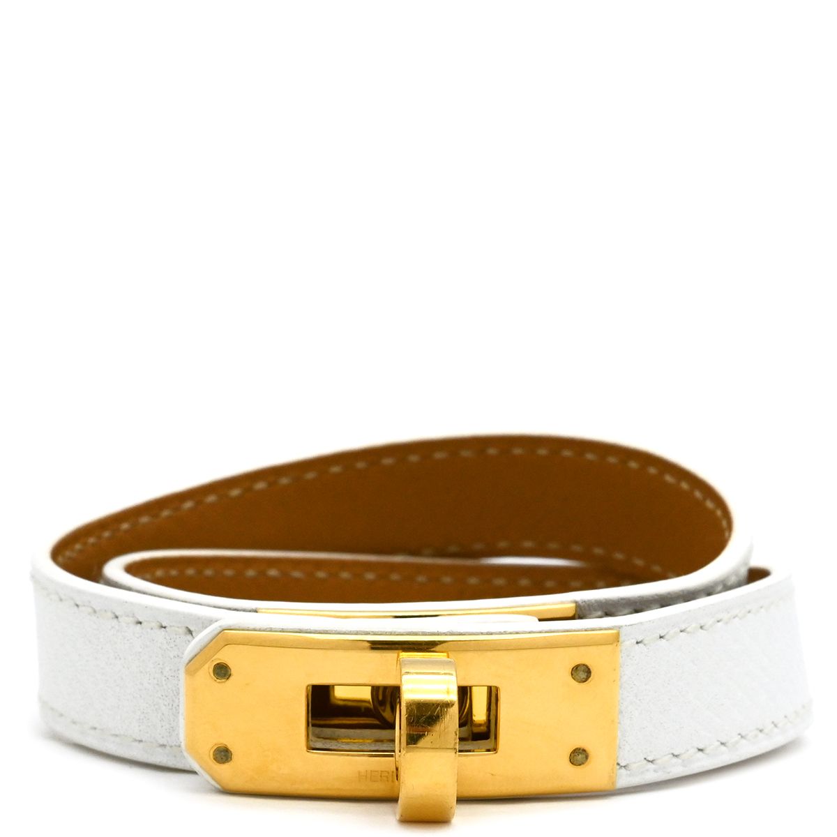 エルメス HERMES ブレスレット ケリードゥブルトゥール ヴォーエプソン GP ホワイト S グレージュ ピンクゴールド □O刻印 箱