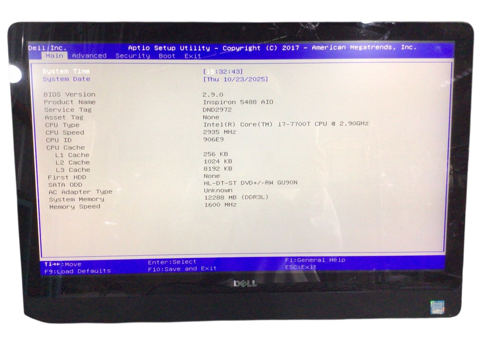 DELL Insprion 24 5488 Series| CPU CORE i7-7700T| メモリ12288MB|ストレージ無し|番号E27